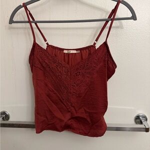 Red Lace Trim Crop Cami Top
